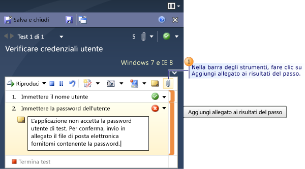 Inserimento di un documento come allegato in Test Runner