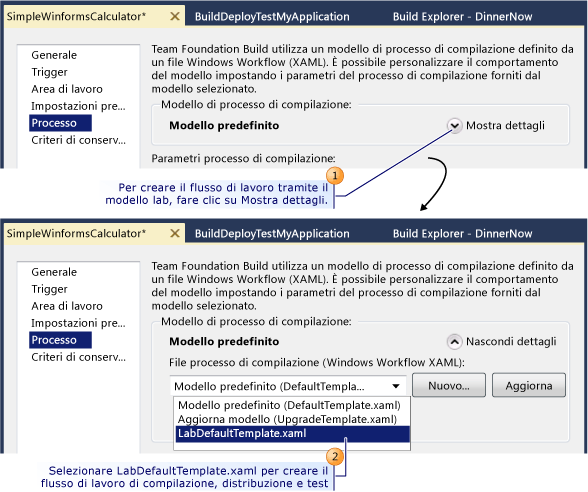 Selezionare il modello del processo di compilazione per il flusso di lavoro