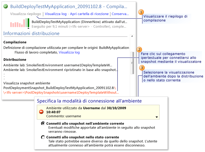 Connettersi all'ambiente dai risultati di compilazione