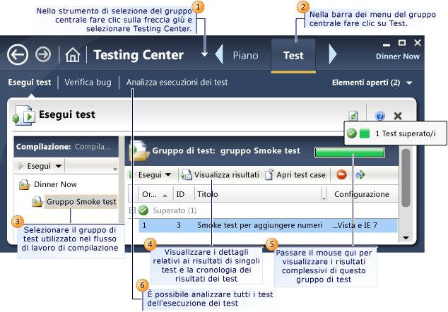 Visualizzare i risultati dei test dal flusso di lavoro di compilazione