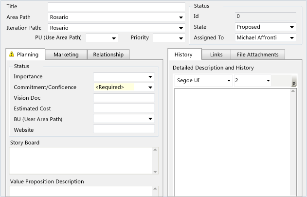 Form dell'elemento di lavoro personalizzato