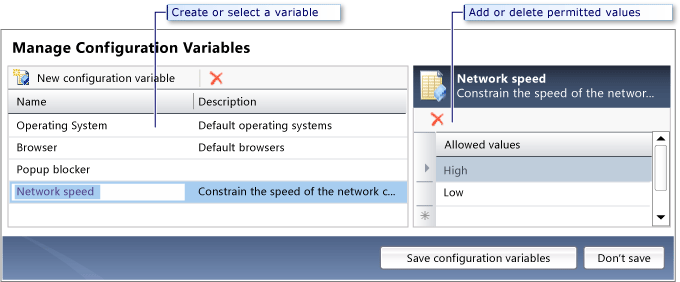 Creazione e modifica di variabili di configurazione