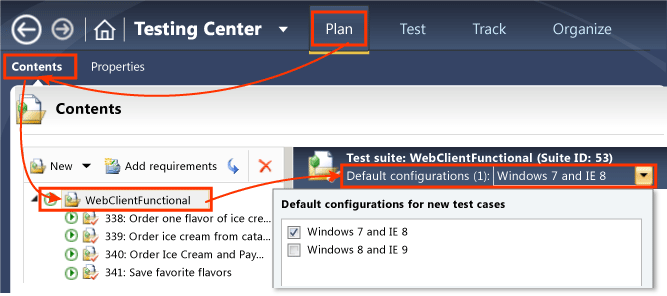 Impostazione di configurazioni predefinite per un piano di test