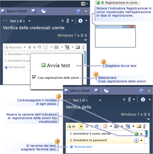 Creazione di una registrazione delle azioni in Test Runner