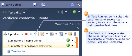 Reimpostare un test manuale in Test Runner (risultati non salvati)