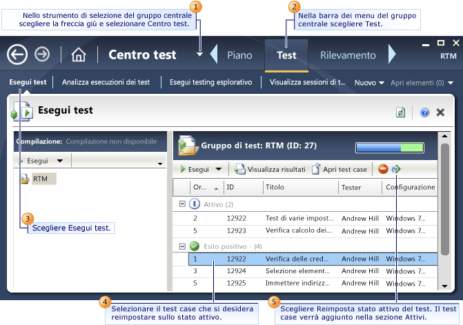 Reimpostazione di un test (risultati salvati)