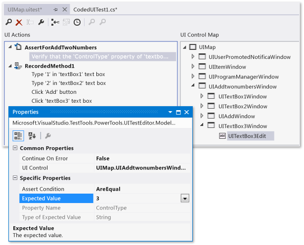 Modificare l'asserzione utilizzando l'Editor test codificati dell'interfaccia utente