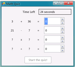 Quiz matematico con sottrazione