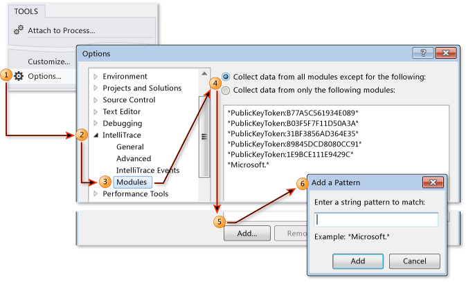 Configurare la raccolta di moduli per IntelliTrace