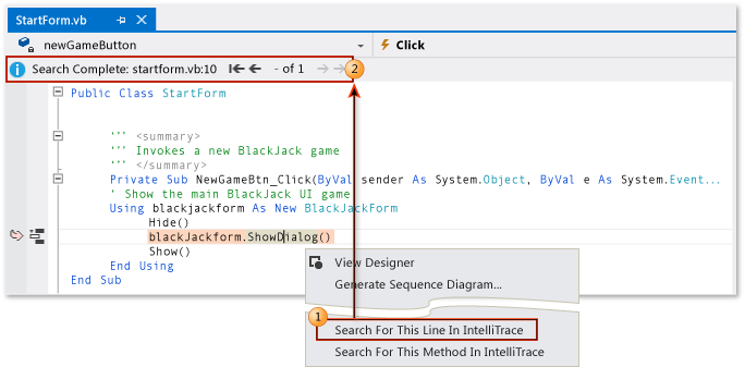 Trovare un'istanza di chiamata durante il debug IntelliTrace