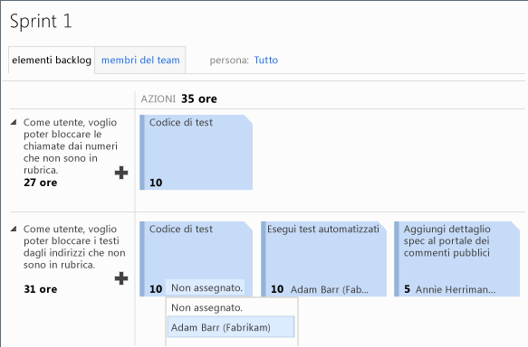 Assegnazione di un'attività nell'area attività