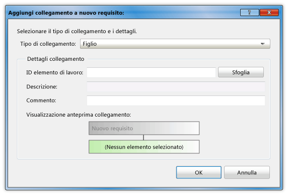 Finestra di dialogo Aggiungi collegamento a requisito