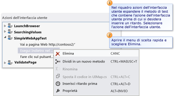 Eliminazione di un'azione dell'interfaccia utente