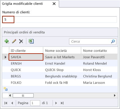 Schermata della griglia modificabile