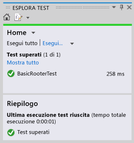 Esplora unit test con test superato.