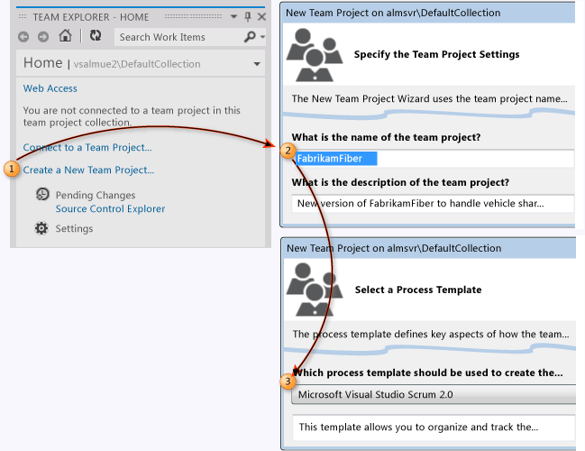 Selezionare Team Explorer, Creare un nuovo progetto team