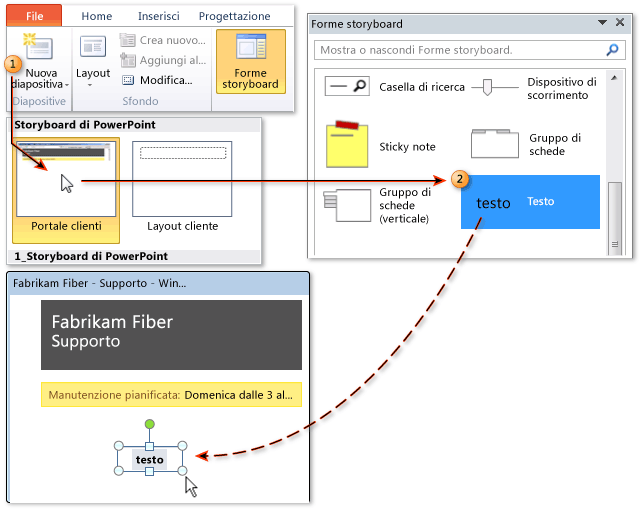 Creare una diapositiva e aggiungere testo da Forme storyboard