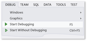 Avviare il comando Debug dal menu Debug