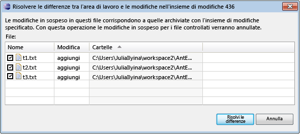 Riconciliare le modifiche in sospeso