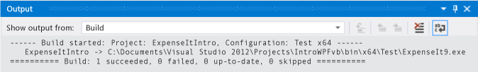 Finestra di output, avvisi di compilazione di Visual Basic