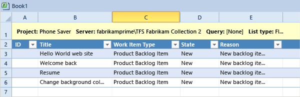 Add work items to Excel