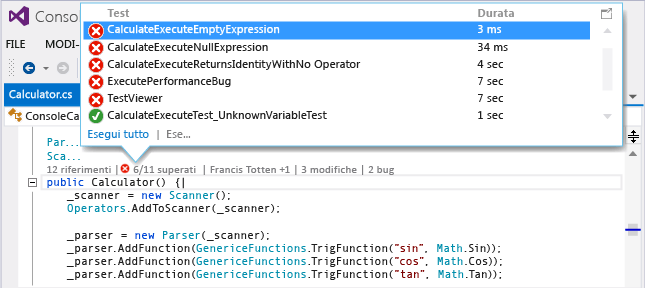 CodeLens - Choose a unit test