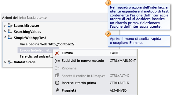 Eliminazione di un'azione dell'interfaccia utente