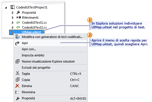 Modifica del menu di scelta rapida con il generatore di test codificati dell'interfaccia utente.