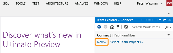 New link on Connect page (Team Explorer)