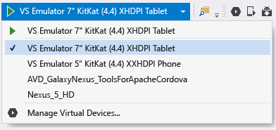 Selecting the Visual Studio Emulator for Android as a debug target