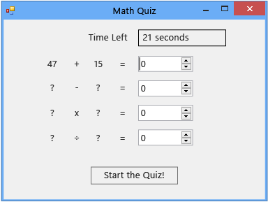 Math quiz in progress