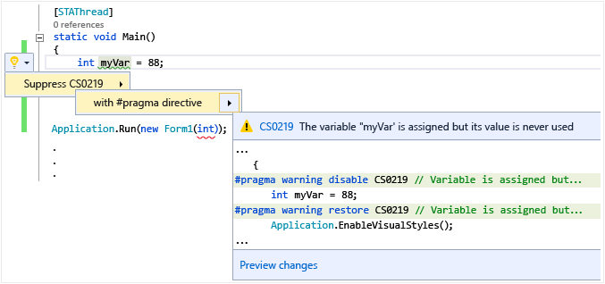 Visual Studio 2015 Light Bulb quick options