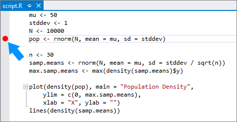 Setting a breakpoint in the editor