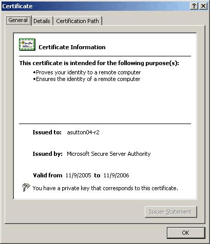 Certificate dialog - General tab