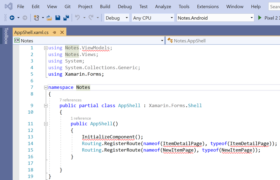 Aprire AppShell.xaml.cs