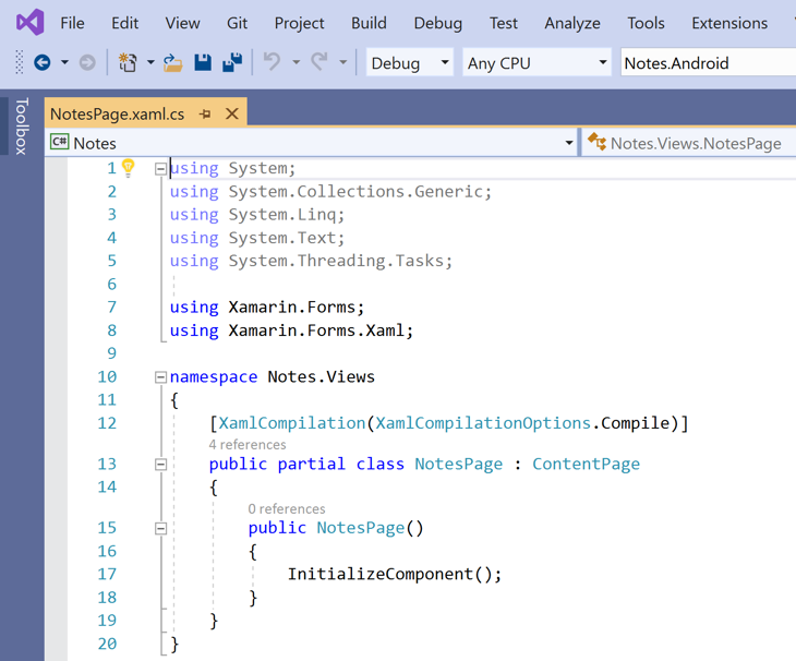 Aprire NotesPage.xaml.cs