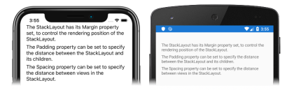 Screenshot delle viste figlio in un controllo StackLayout, in iOS e Android