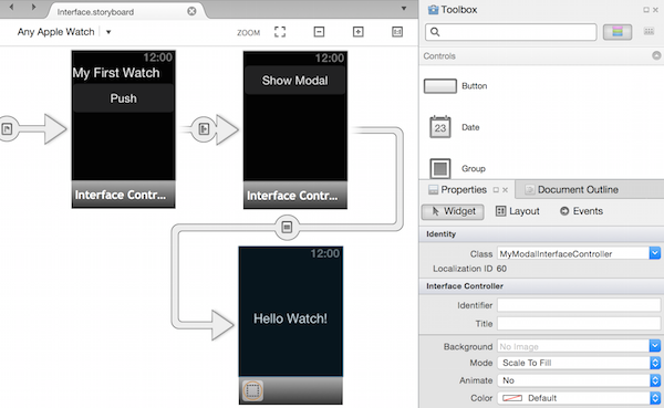 Storyboard nella finestra di progettazione