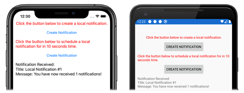 Applicazione di notifiche locali in iOS e Android