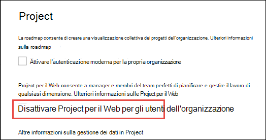 Project per il Web per l'organizzazione