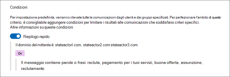 Esempio 5 del generatore di condizioni di conformità delle comunicazioni.