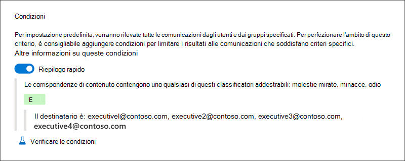 Esempio 9 del generatore di condizioni di conformità delle comunicazioni.