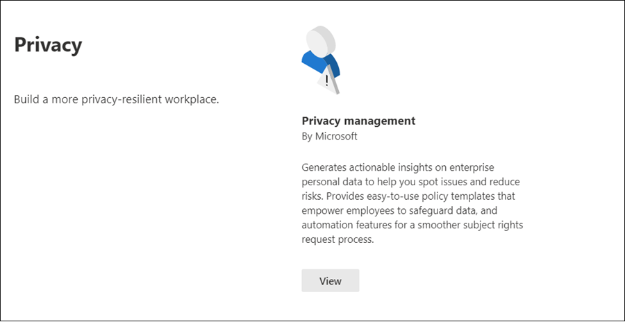 Sezione sulla privacy del catalogo delle soluzioni Microsoft Purview.