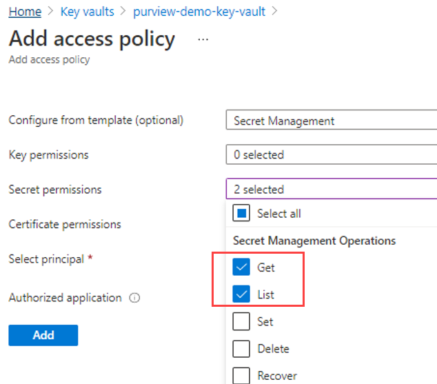 Screenshot di un criterio di accesso per Servizi Desktop remoto in Microsoft Purview.