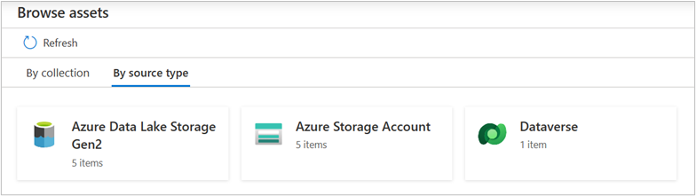 Screenshot che mostra come esplorare gli asset di dati in base ai tipi di origine.