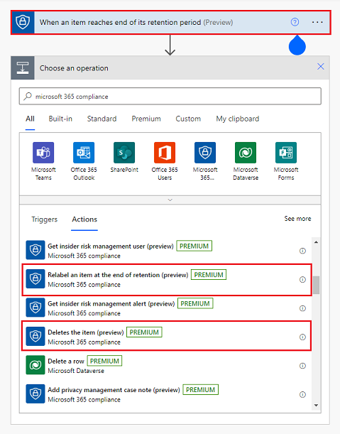 Configurazione di un flusso di Power Automate per quando un elemento raggiunge la fine del periodo di conservazione.