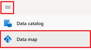 Screenshot che mostra il menu all'estrema sinistra nel portale di governance di Microsoft Purview aperto con Mappa dati evidenziato.