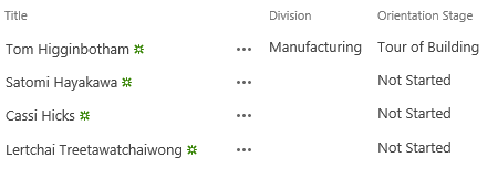 The "New Employees in Seattle" list with the Division and Orientation Stage columns already present.