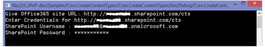 Screenshot of the Core.CreateContentTypes console application