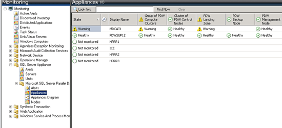 A screenshot of the Monitoring window, showing Appliances.